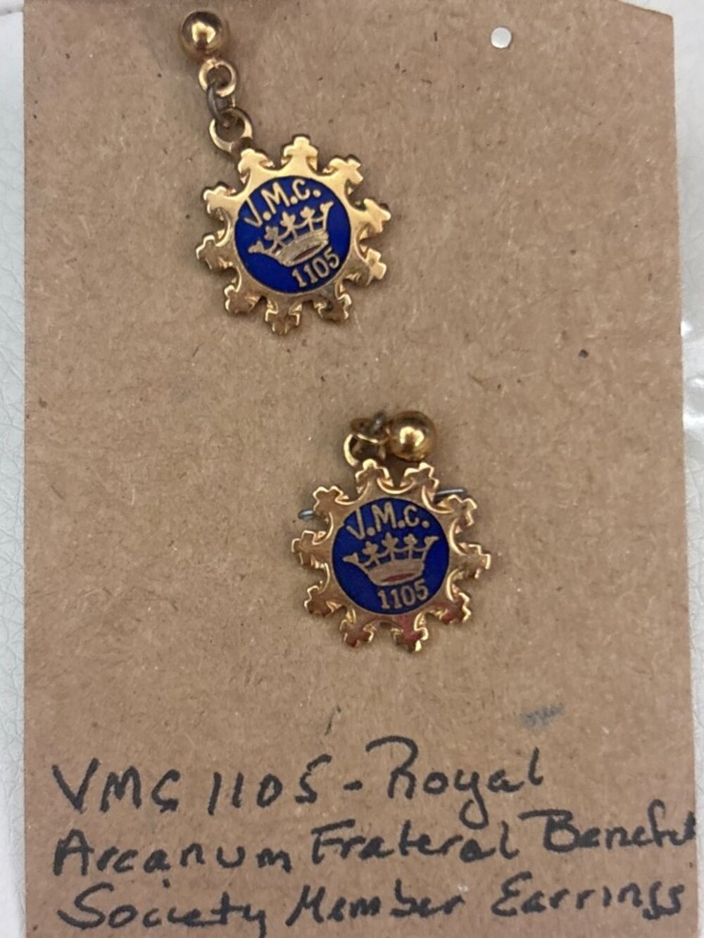 Vintage Royal Arcanum Fraternal Benefit Society Screw-Back Earrings Gold Tone